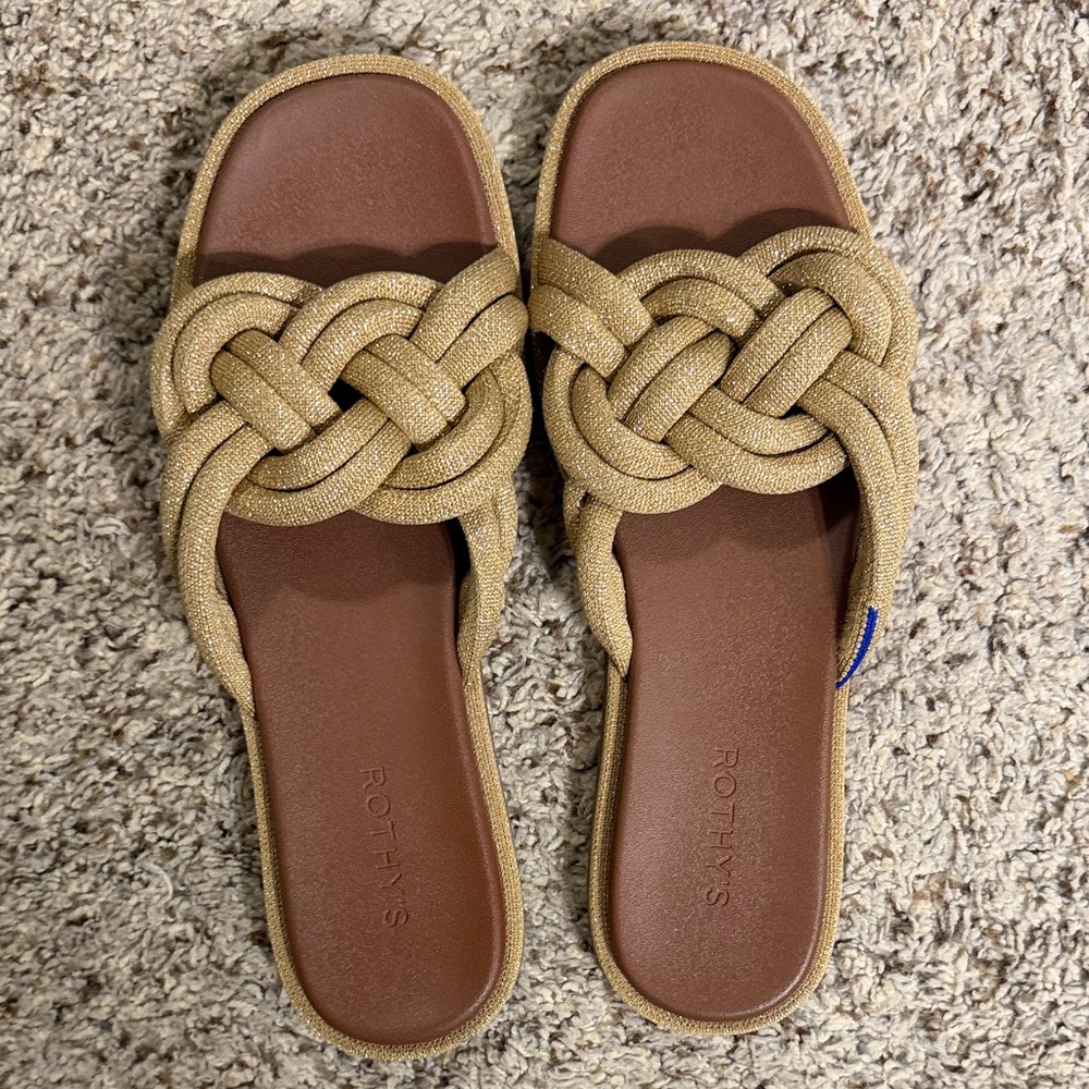 Rothy's Gold Braided Slide Sandals
